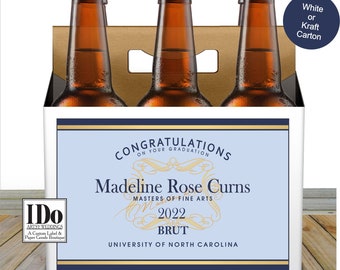 Graduation Beer Carton and Label - Personalized Six Pack Caddie & Label - Mini Champagne - Congratulations  - for a 6pk
