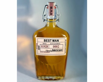 Groomsmen Proposal Whiskey Flask,  Best Man Gift, Bro Proposal Gift,  Groomsmen Glass Flask,  Man of Honor Label,  Wedding Liquor Bottle