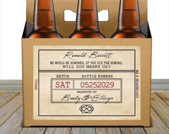 Officiant Proposal Beer Carton with Label - Personalized Box & Label - Beer Carrier Box and Custom Label for a 6pk