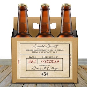 Officiant Proposal Beer Carton with Label - Personalized Box & Label - Beer Carrier Box and Custom Label for a 6pk