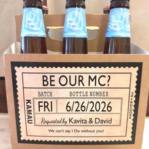 Master of Ceremony Proposal Beer Carton and Label - Personalized Box & Label - Beer Carrier Box + Custom Label for 6pk -Will you be our MC?