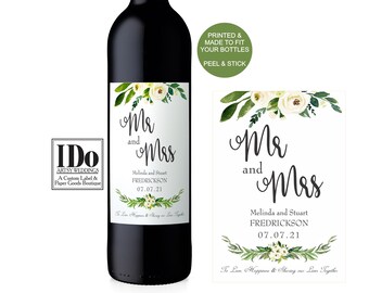 Mr and Mrs Label  Husband and Wife Wine label   Custom Wine & Champagne Labels made to fit bottles  Gardenia Label