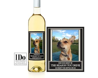 Dog Wine Label, Pet Dog Party Gift, Custom Champagne Labels for your Beloved Pet Dog,  YOUR PETS PHOTO