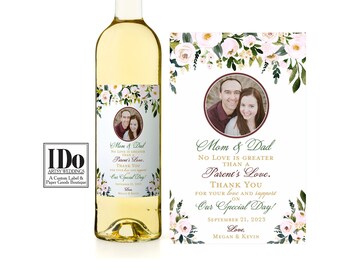 Parents Wine Label - Custom Wine Label - Printed - Personalized Wine Label - Thank You for the Wedding Mom Dad  - Photo sticker