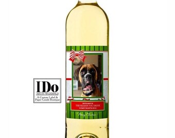 Christmas Dog Wine Label - Custom Holiday Wine & Champagne Labels for your Beloved Pet Dog or Pet Sitter Gift - YOUR PETS PHOTO