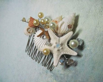 Seashell Hair Piece - Pearly Crystal Seashell - Starfish Hair Comb - Headpiece for Beach Weddings