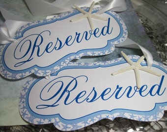 Beach Wedding Reserved Signs for Pews,  Bride and Groom Chair Signs or Restrooms or Wedding Signs