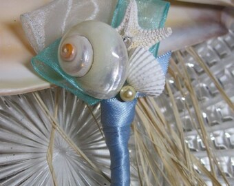 Aquamarine Starfish and Seashell Boutonniere