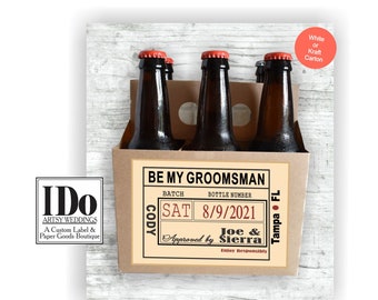 Beer Carton and Label - Personalized Six Pack Box & Label - Beer Carrier Box and Custom Label - Groomsmen Proposal - for a 6 pack