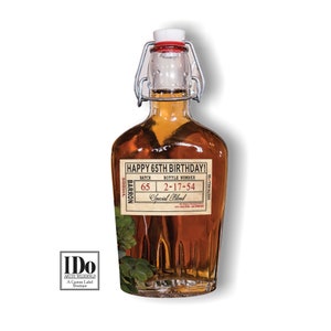 Happy Birthday Liquor Flask with Labels   Liquor Flask   Hinged Flask 500ml   17oz    Personalized Bottle & Labels