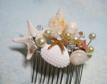 Wedding Hair Comb Bridal Natural Seashell and Starfish Hair Comb Headpiece with Pearls Crystals for Beach Weddings