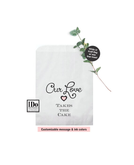 Personalized Wedding Cake Bags Custom Candy Cookies Station To Go Sack Take Home Bag Comes in White or Kraft Color & Ships in 2 days! Il_570xn