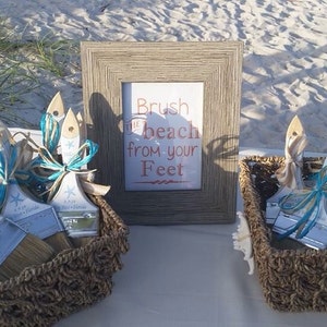 Beach Wedding Sand Brush with Stickers - Customized stickers - For your Wedding and Flip Flop Basket - brush + Sticker - you add the bow