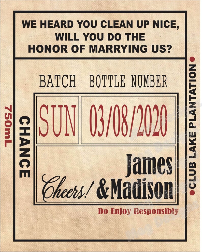 Will You Be My Officiant Liquor Flask Labels Customizable Message Sized to fit your bottles Gift for Officiant at Wedding PRINTED image 3