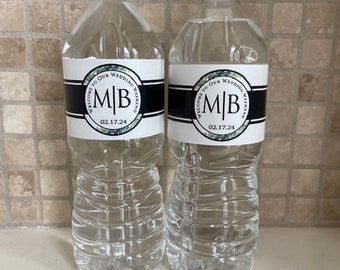 Monogram Wedding Water Bottle Labels - Fern Labels - Garden Wedding Water Bottle Stickers - Wedding Welcome Box Gift