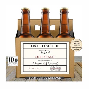 Officiant Proposal Beer Carton and Label - Personalized Box & Label - Beer Carrier Box and Custom Label for a 6pk