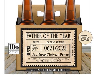 Fathers Day Beer Carton and Label - Personalized  Six Pack Box & Label - Beer Carrier Box and Custom Label - Best Dad Gift  - for a 6pk