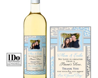 Parent Wedding Gift  Mother of the Bride Gift  Mother of the Groom Gift   Wine Label for Parents   Thank You Mom & Dad