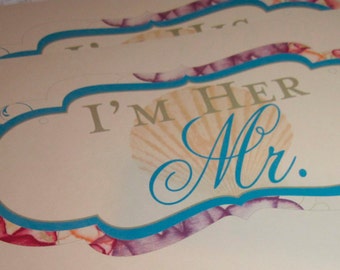 Bride and Groom Wedding Chair Signs - Mr. and Mrs. Chair Signs for Beach Weddings -  Watercolor Border -Customizable