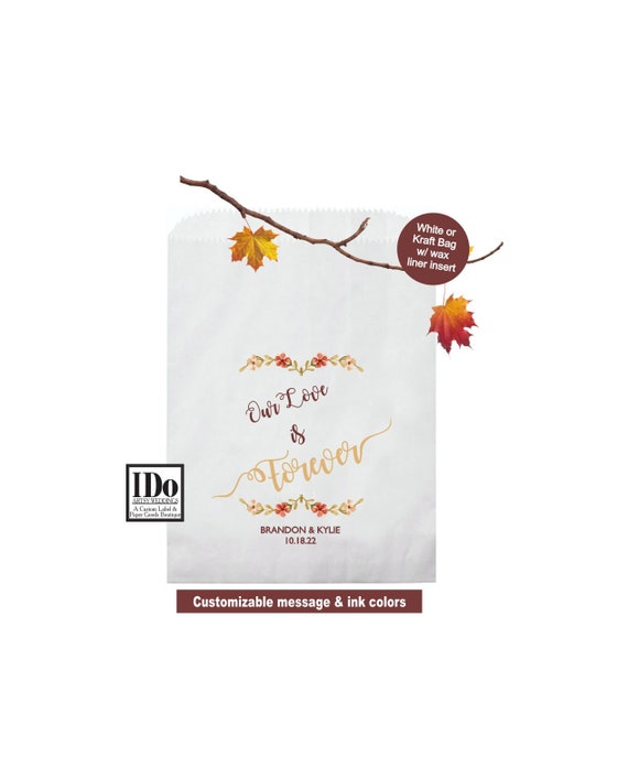 Personalized FALL Wedding Cake Bags Custom Candy Cookies Station To Go Sack Take Home Bag in White or Kraft Color & Ships in 2 days! Il_570xn