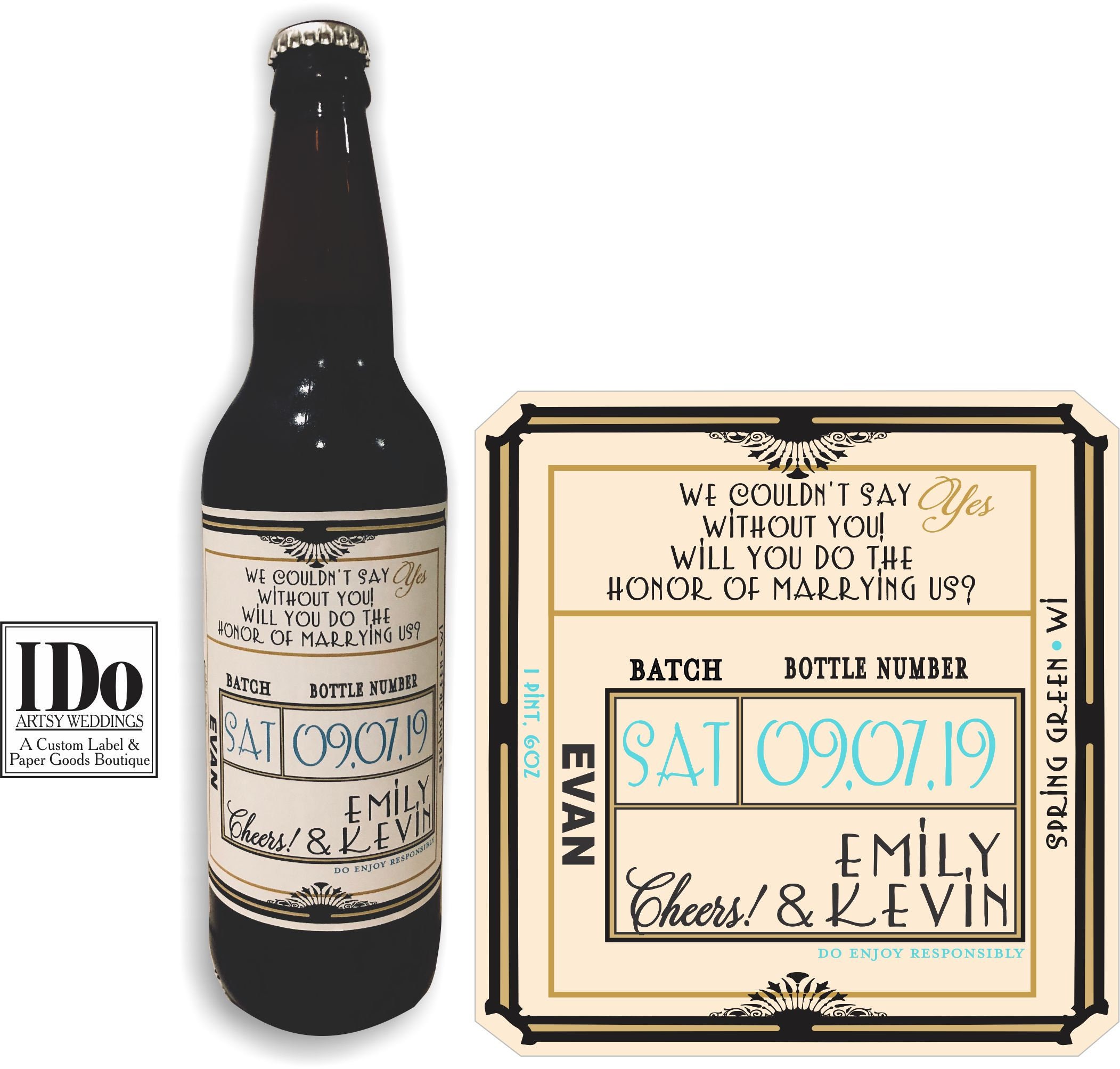 Officiant Label Art Deco Beer Label Will you be our Officiant Liquor Label  will you marry us Made to fit your bottle