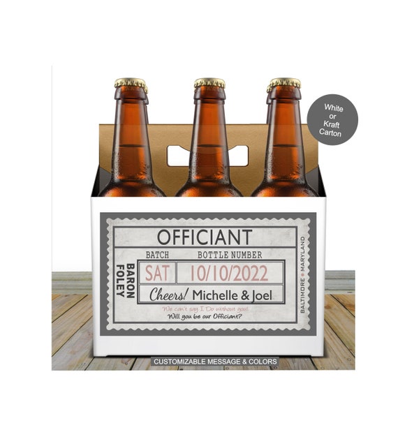Officiant Beer Carton and Label - Personalized Six Pack Box & Label - Beer Carrier Box - White ...