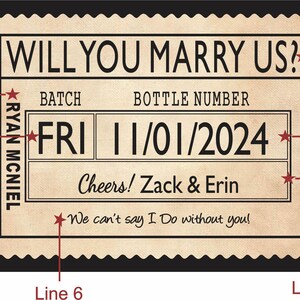 May include: A beige-toned invitation card with the words "WILL YOU MARRY US?" and the date "11/01/2024". The design includes the names "Zack & Erin" and the phrase "We can't say I Do without you!"