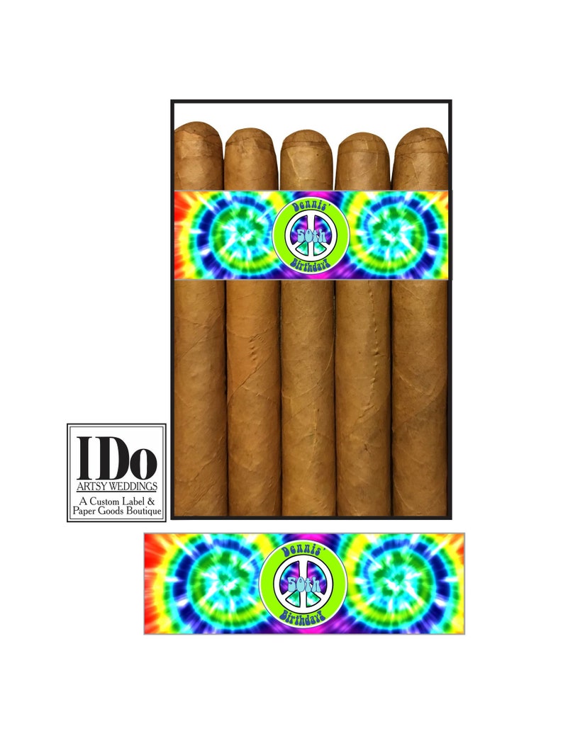 Tie Dye Bands Peace Sign Custom Printed for you Birthday Cigar Bands Cigar Labels for Wedding Party Classy Cigar Bands 60/'s