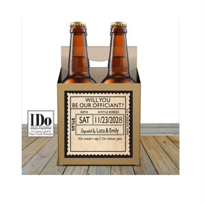 Officiant Beer Carton and Label - Personalized Four Pack Box & Label - Beer Carrier Box + Custom Label - Officiant Proposal for a 4pk