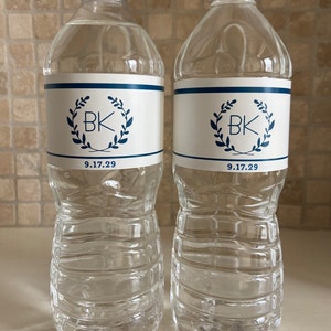 Logo Monogram Wedding Water Bottle Labels - Personalized Wedding Water Bottle Stickers - Printed