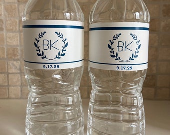 Logo Monogram Wedding Water Bottle Labels - Personalized Wedding Water Bottle Stickers - Printed