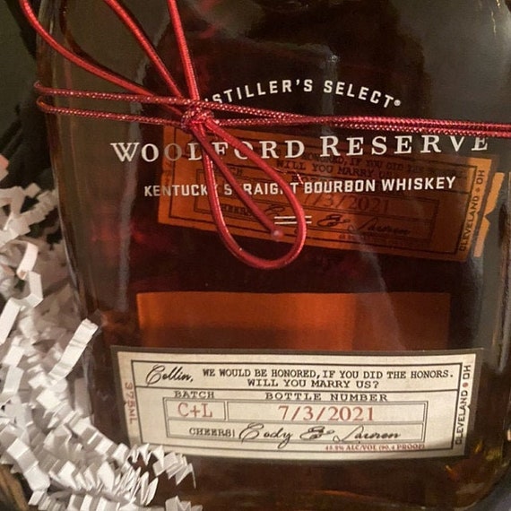 Officiant Proposal - Woodford Reserve Inspired Whiskey Bottle Adhesive Labels - Will You Marry Us? - CUSTOMIZE 375ml, 750ml, 1000ml Il_570xn