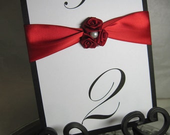 Elegant Table Numbers - Table Setting Number with Red Roses and a Pearl