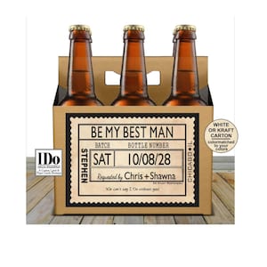 Best man Beer Carton and Label - Personalized  Six Pack Box & Label - Beer Carrier Box and Custom Label - Best man Proposal  - for a 6pk