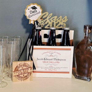 Graduation Gift - Custom Beer Carton and Label - Personalized Six Pack Caddie & Label - Mini Champagne - Congratulations  - for a 6pk