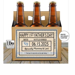 Fathers Day Beer Carton and Label - Personalized Photo Box & Label - Beer Carrier and Custom Label for  6pk - 1ST Fathers Day Gift - 2 sided