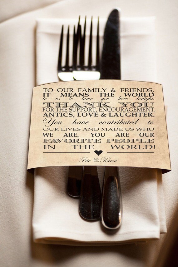 Wedding Napkin Bands - Simple Menu 0r Thank You Message - 10 Wedding ...