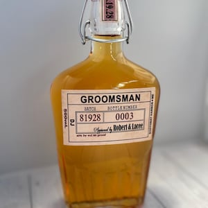 Groomsmen Liquor Flask with Labels   Liquor Flask   Hinged Flask Bottles   500ml   17oz    Bottle & Labels