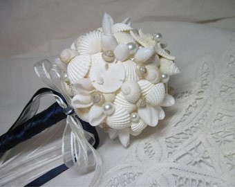 Beach Wedding Bridesmaid Bouquet - Seashells and Starfish and Pearls Ball