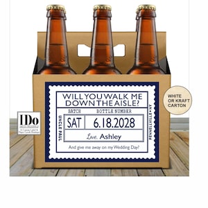 Walk Me Down the Aisle Beer Carton and Label - Personalized Six Pack Box & Label - Beer Carrier Box - Officiant Proposal  - for a 6pk