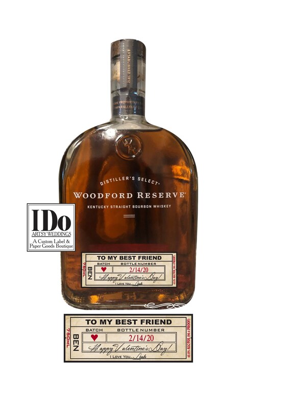 Valentine Label Woodford Reserve Inspired Whiskey Bottle Adhesive