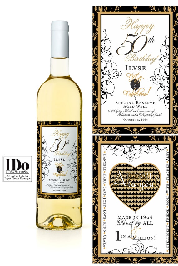Friendship Birthday Label - Wine Wrap - Birthday Wine Labels - Birthday Champagne - Landmark Birthday Bottle Stickers - Front & Back Label Il_570xn