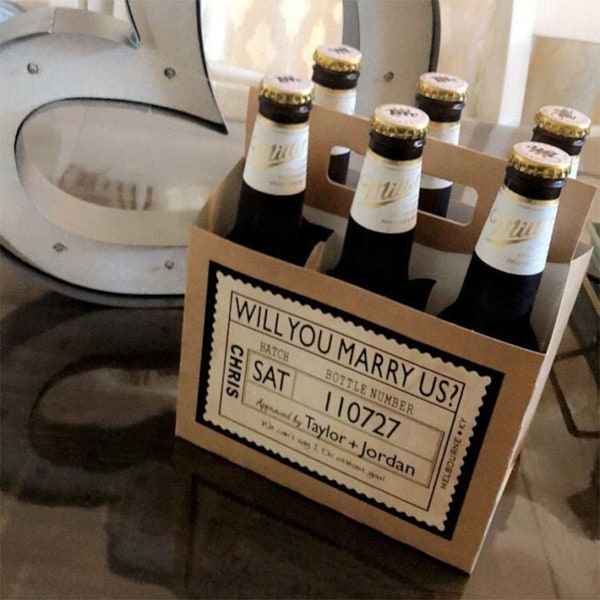 Officiant Proposal Beer Carton and Label - Personalized Box & Label - Beer Carrier Box and Custom Label for a 6pk