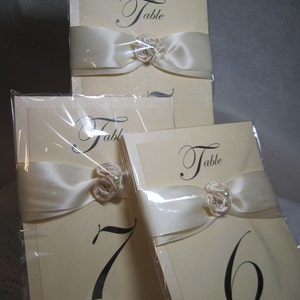 Table Numbers - Wedding Table Numbers - Elegant Satin Rose and Pearl Table Numbers - Custom Table Numbers - Customize to your colors