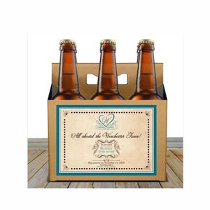 Save the Date - Beer Carton and Label - Personalized Late-Night Takeaway Boxes - Tote Box & Custom Label for a 6pk - Full steam ahead