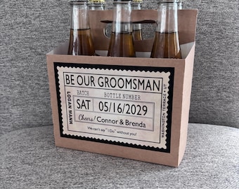 Personalized Groomsmen Beer Caddy: Custom 6-Pack Carrier & Label
