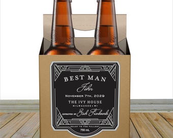 Personalized Art Deco Beer Carton & Label: Groomsmen Proposal 4-Pack