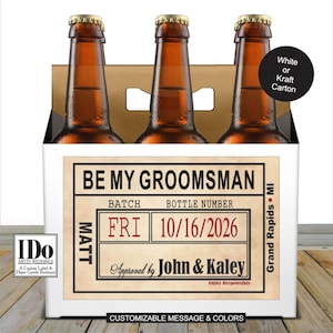 Non alcoholic Beer Carton and Label - Personalized 6 Pack Box & Label - 0 Beer Carrier Box - Groomsmen gift - Groomsmen Proposal - for a 6pk