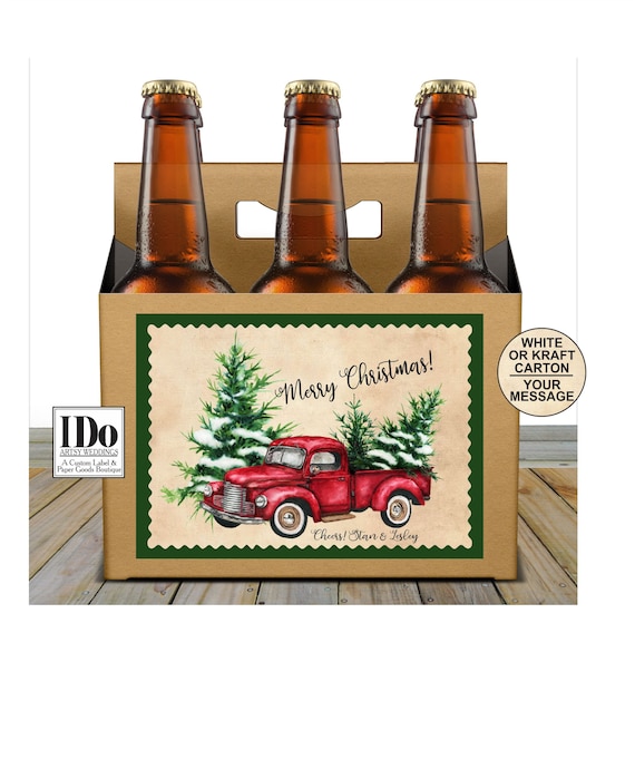 Employee Gift - Red Truck Beer Carton + Label - Boss Gift - Holiday Company Gift 6pk Pack - Beer Carrier w/ Custom Label - Christmas Carton Il_570xn