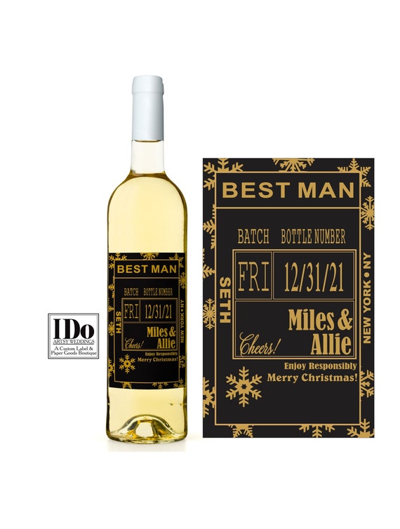 Christmas Wine Label Holiday Liquor Label Bling Christmas Wedding